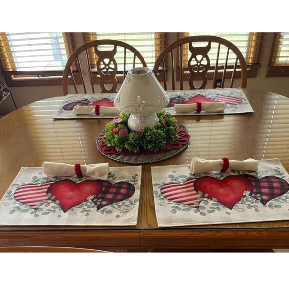 Farmhouse Table Placemats Valentines Day Decorations Cottage Wedding Heart Decor - Picture 3 of 5